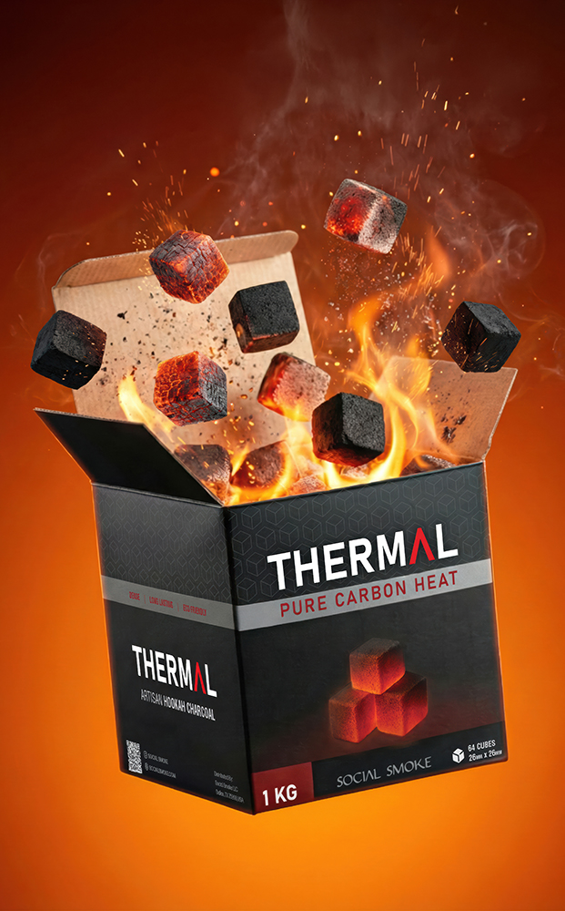 Glowing charcoal on burner